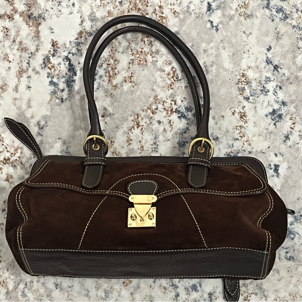 Maxx New York Dark Brown Satchel with Gold Accents